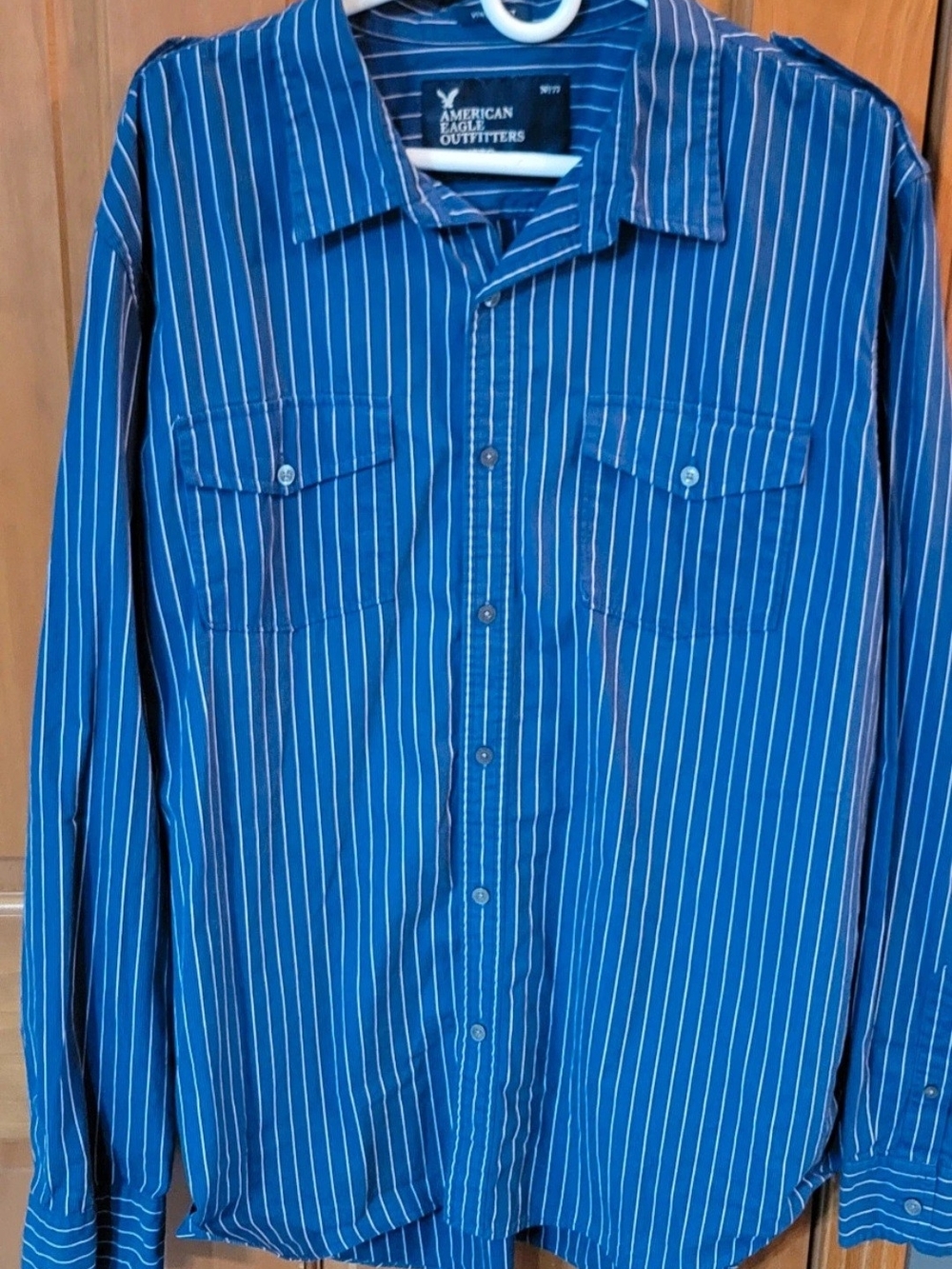 American Eagle Outfitters Blue Vertical Stripe Button-Down Shirt